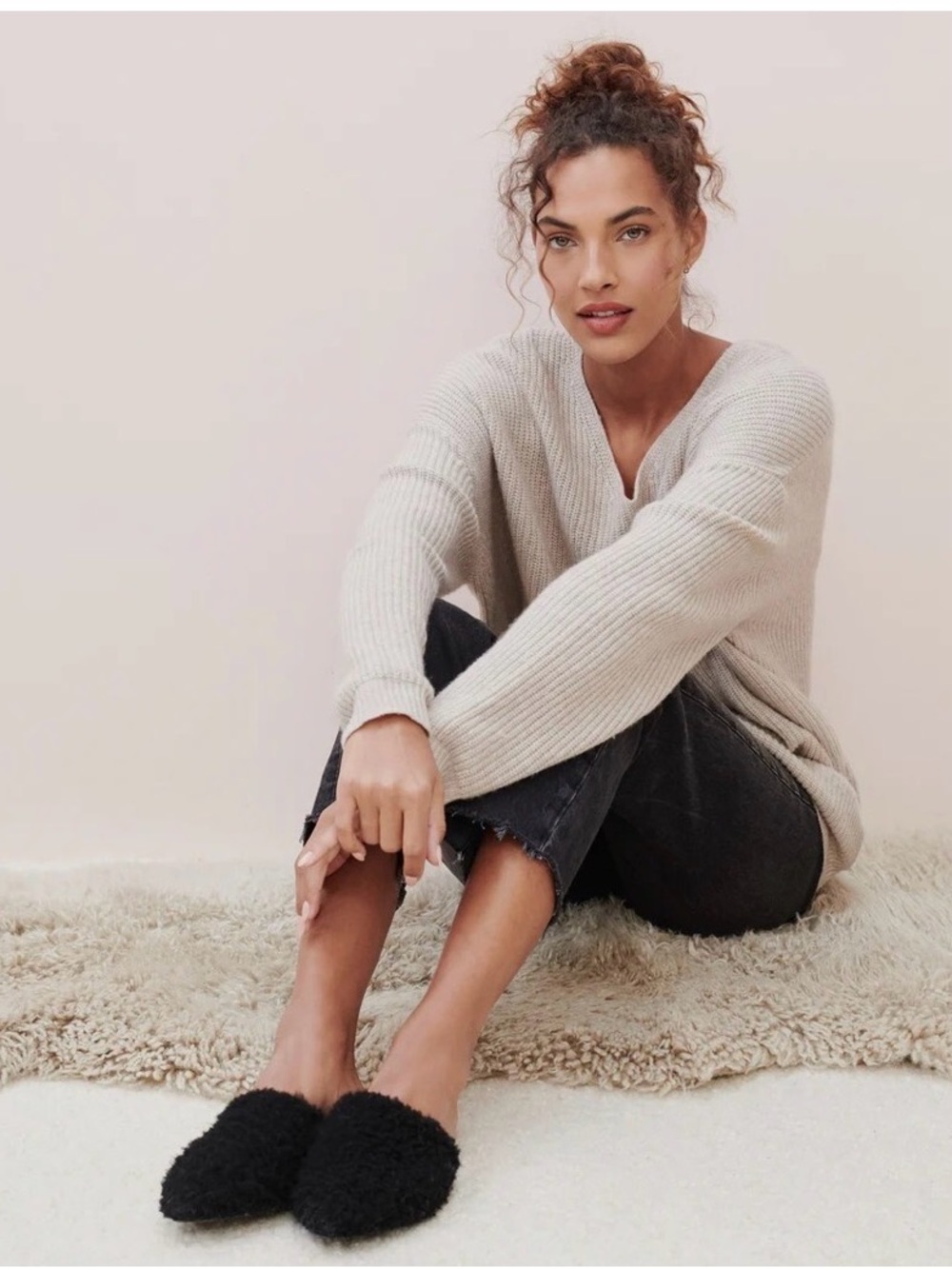 Jenni Kayne Black Shearling Pointed Mules